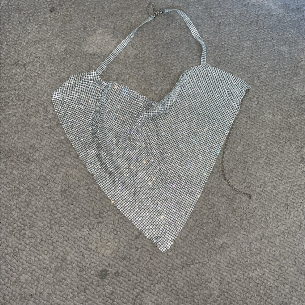 Cowl neck bandana rhinestone halter top